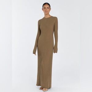 DISSH Ada Long Sleeve Midi Dress - Khaki, Size Medium
